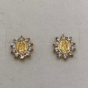 14K Gold Lady of Guadalupe CZ Stud Earrings
